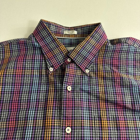 Peter Millar Button Down Shirt‎ Longsleeve Men Black Checkered Purple Orange XL - Picture 5 of 9